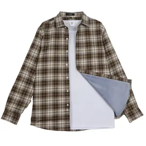 Chemise à carreaux en flanelle pour hommes, à manches longues, 100% coton, décontracté, Top marque, logo personnalisé avec chemise en flanelle en cuir pour hommes