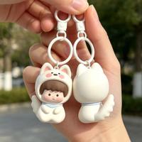 Llavero de PVC con diseño de zorro kawaii en 3D, personalizado, de alta calidad, con impresión de troquelado, flexible, ecológico, venta directa de fábrica