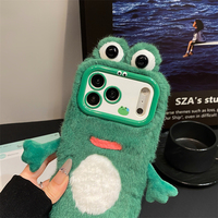 Nouvelle Coque de Téléphone en Peluche Grenouille à Grands Yeux, Grenouille Amusante qui Transpire avec Support d'Objectif pour iPhone 17 Pro Max 16 13 12 11 Pro Max