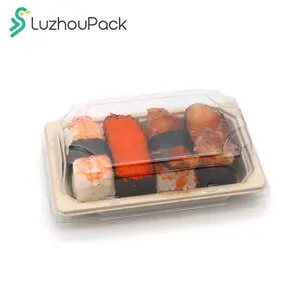 Luzhouback tùy chỉnh dùng một lần bagass bột giấy lấy đi Nhật Bản Sushi khay thực phẩm Sushi hộp