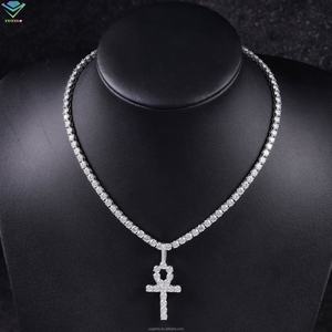 Pendentif Croix Ankh Prêt à Expédier en Argent 925 Plaqué Or Blanc 18 carats avec Diamant Moissanite VVS Testé pour Chaîne - Product Image 4