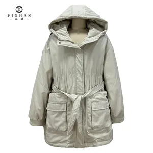 Fashion Cozy and Warm Light Beige Hooded Coat for Men and Women Fall Winter OEM Custom Girls Outdoor Wearing Puffer Jacket