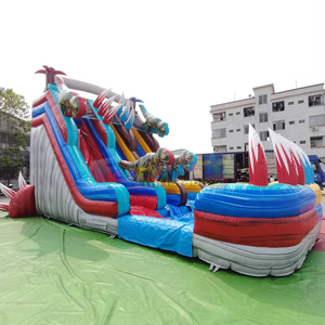 Commercial grade kids bounce house waterslide jumpers double sided inflatable dino water slide with pool - Product Image 1