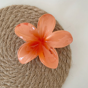 Pince à cheveux en forme de fleur de frangipanier en gelée, transparente en acrylique, style hawaïen, pince requin, accessoire floral pour cheveux d'été pour femme - Product Image 4