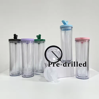 Gobelet en plastique de 20 oz avec trou pré-percé, bouteille d'eau à double paroi avec couvercle rabattable et paille, gobelets globe à neige