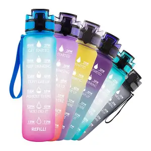 Botella de agua potable sin BPA, a prueba de fugas, con marcador de tiempo para garantizar que bebas agua durante todo el día, 32Oz/22Oz