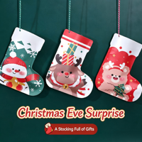 Nouveaux chaussettes de Noël 2026, décorations suspendues 3D Père Noël Bonhomme de neige Sapin de Noël, sacs cadeaux en lin pour bonbons, décorations de cheminée pour les fêtes