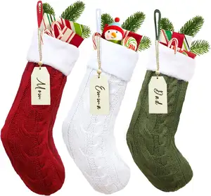 Ấm Đan Giáng Sinh Vớ Đặt 3 18 Inch Len Lớn Giáng Sinh Stocking Màu Xanh Lá Cây Màu Đỏ Và Trắng Cho Lò Sưởi Giáng Sinh Trang Trí Nội Thất Cây