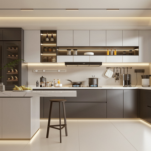 ชุดครัวสำเร็จรูป <span class=keywords><strong>MUYOU</strong></span> พร้อมประกอบ สีขาวเคลือบเงา สไตล์เชคเกอร์ พร้อมไอส์แลนด์ เป็นมิตรกับสิ่งแวดล้อม ทนทานต่อการเปียกน้ำ - Product Image 1