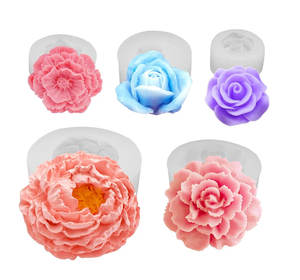 Fleur Silicone Moules Résine Bougie Moule Ensemble 3D Bloom Rose Pivoine <span class=keywords><strong>Fondant</strong></span> Moule pour Gâteau Au Chocolat Décor Savon Bougie Faisant <span class=keywords><strong>Kit</strong></span> - Product Image 2