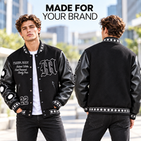Blouson Bomber Varsity Noir Personnalisé (OEM/ODM) avec Broderies et Patchs Lettres, Doublure Matelassée pour Marques de Streetwear et de Vêtements pour Hommes