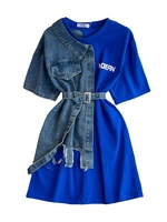 Robe Chemise en Jean Femme Col Rond Bloc de Couleurs Taille Cintrée Écologique Décontractée Été 2026 – Vente en Gros pour Boutiques