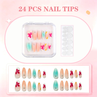Juego de 24 Uñas Postizas Acrílicas Francesas de Lujo con Diseño de Flor 3D, Uñas Postizas para Salón de Belleza, Uñas a Presión