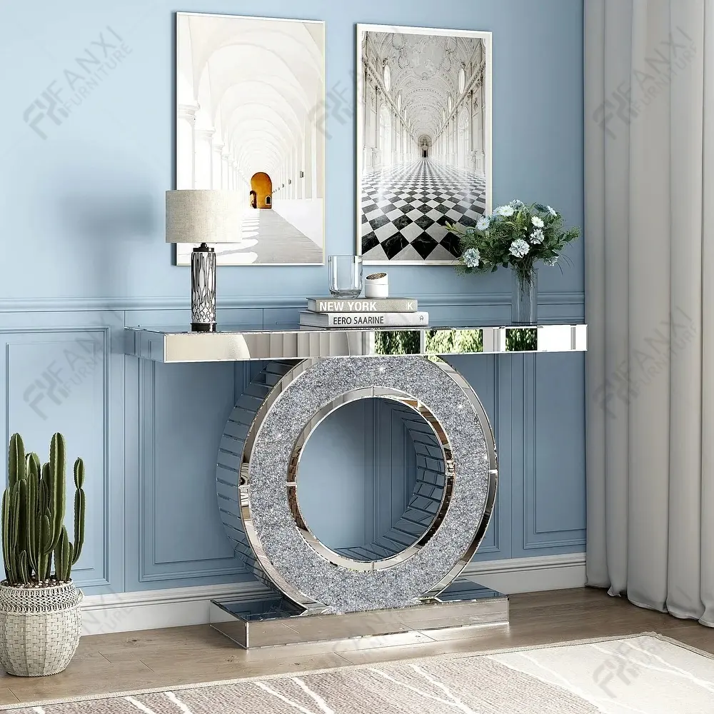 Mobili per la casa all'ingrosso argento ingresso tavolo da soggiorno a specchio diamante schiacciato LED consolle tavolo con specchio