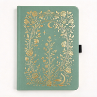 Carnet A5 à couverture rigide en cuir PU vert sauge, carnet de notes personnalisé à motifs floraux, cadeau