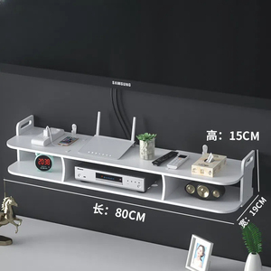 WiFi wandbeugel voor tv, slagvrij rek, opbergdoos voor settopbox en router, metaal en kunststof badkamerplank - Product Image 2