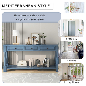TREXM Console Table 63 Inch With Drawers And <b>Shelf</b> For Entryway Hallway Living Room Navy - Product Image 6