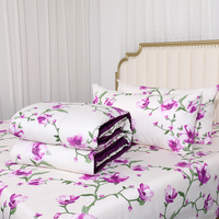 Lot de 4 pièces de parure de lit en coton imprimé, taille King, avec drap-housse et taies d'oreiller