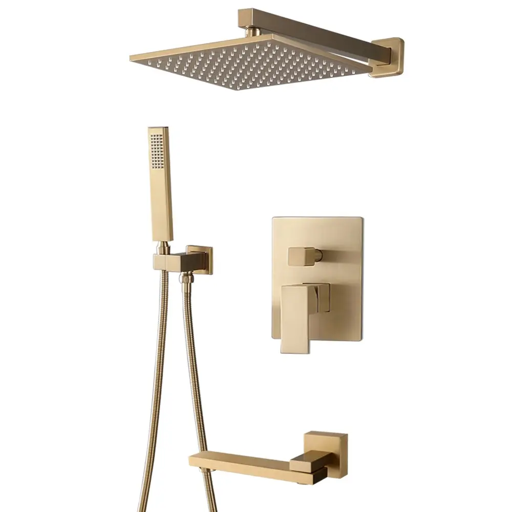 High Quality Concealed Bathroom Shower Tap With Brushed Gold Finish 8'' Shower Head Cold and Hot Water Bath Shower Set