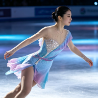 Robe de patinage artistique dégradé bleu rose, col en V, manches longues, dos ouvert, volants, strass, costume de compétition pour filles et femmes