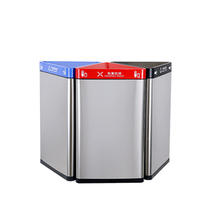 Contenedor de Basura de Acero Inoxidable, Forma Triangular, para Clasificación de Residuos, para Hoteles, Parques y Uso Comercial - Product Image 2