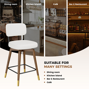 Sillas de Barra Ergonómicas Modernas de Lujo, con Cojín Grueso de PU, Reposapiés de Madera Sólida, Resistentes al Agua, para Hotel y Sala de Estar - Product Image 3