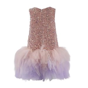 Robe de soirée formelle pour filles, vente chaude, glamour, été, rose, paillettes, froncée, sans manches, tulle, doublure en coton - Product Image 2