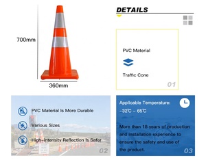 Cono di gomma per la sicurezza stradale usato riflettente nero con Base in gomma da 700mm - Product Image 6