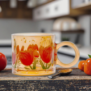 Mug en verre haut de gamme de 400 ml avec poignée, style américain, couleur personnalisée, imprimé avec un beau motif de tulipe pour mariage - Product Image 3