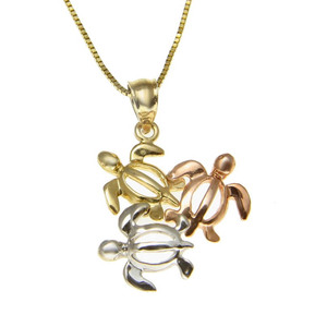 Plata esterlina 925 Tricolor amarillo oro rosa Color de rosa hawaiana brillante <span class=keywords><strong>Honu</strong></span> tortuga colgante - Product Image 1