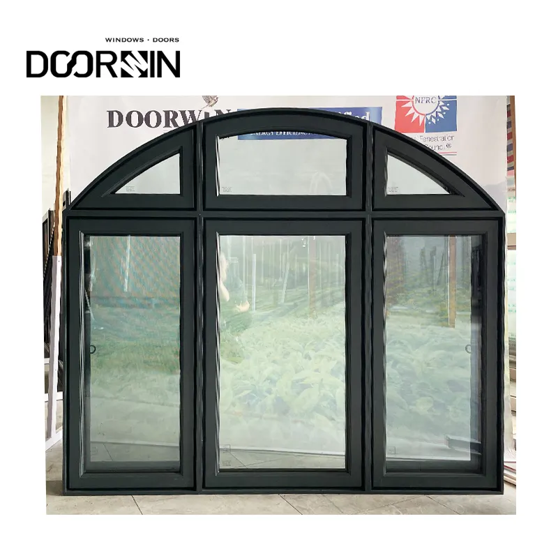 Doorwin American Style Double Safety Glass Residential Window Aluminum Clad Wood Crank Open Windows