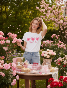 T-shirt da donna con stampa Big Smile Heart, girocollo, manica corta, casual, per San Valentino, 100% cotone, traspirante, leggero - Product Image 2