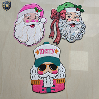 Patch brodé en chenille à sequins tête de Père Noël, personnalisable avec logo, thermocollant, pour vêtements, vente en gros en vrac, direct usine
