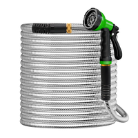 Tuyau en métal de 50 pieds Tuyau d'eau en acier inoxydable 304 Flexible en laiton robuste, sans pli, pelouse légère extérieure