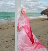 Personnalisé Ombre Élégant Modeste Robe Musulmane Soyeux Caftan Dubaï Turquie Musulman Ceinture Ceinture Ceinture Robe Fermé Satin Abaya Robe