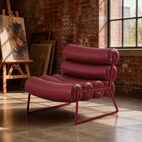 Fauteuil de détente moderne et minimaliste en forme de pétale avec revêtement en cuir microfibre et base en bois de frêne massif