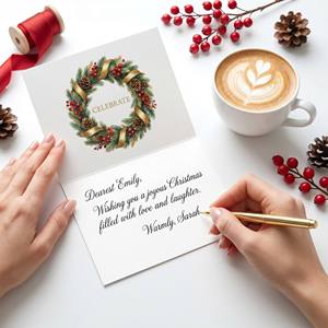 Cartes de vœux de Noël personnalisées avec logo, vente en gros, 300 g/m², pliables, dorées à chaud avec enveloppes - Product Image 5