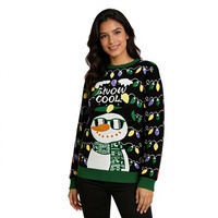 Pull de Noël en tricot à col rond pour femme, motif bonhomme de neige rouge, idéal pour les fêtes, vente en gros personnalisée