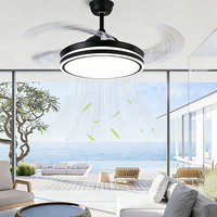 Kipas Angin Plafon LED Modern DC Motor Indoor 42-48 inci, Dapat Diredupkan, Berbahan Besi, Dapat Ditarik, dengan Remote Control, 6 Kecepatan, Rendah Kebisingan