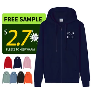 Custom logo embroidery full-zip hodie unisex fleece hood zip up jacket zipped up hoodies sweatshirt