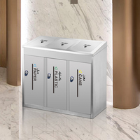Nuevo diseño de contenedores de basura de publicidad interior 3 cubo de basura de reciclaje cubo de basura de acero inoxidable respetuoso con el medio ambiente
