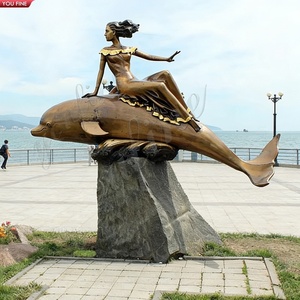 YOUFINE Scultura in Bronzo di Delfino e Sirena, Monumento per Esterni e Spiaggia - Product Image 1