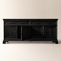 Buffet de luxe en bois massif chêne noir à 4 portes, armoire architecturale pour hôtel, villa, mobilier de maison