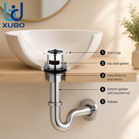 Bouchon de vidange en caoutchouc pour lavabo G 1 1/4 en laiton chromé sans siphon, universel, anti-odeur, facile à nettoyer