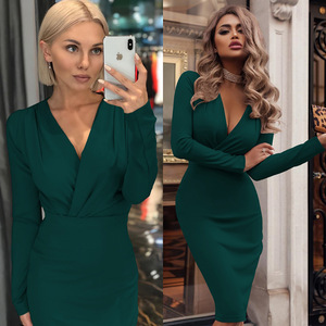Abito da Donna <span class=keywords><strong>Sexy</strong></span> con Scollo a V Profondo, Maniche Lunghe, Aderente, Elegante, Lunghezza al Ginocchio, Vestito da Festa, <span class=keywords><strong>Abbigliamento</strong></span> <span class=keywords><strong>Femminile</strong></span> - Product Image 2
