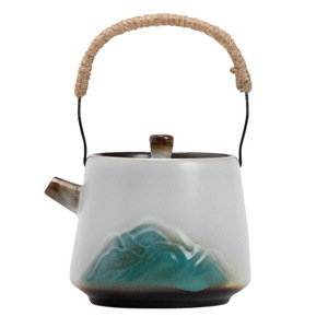Théière en céramique Shangyan Qingshan, forme irrégulière en porcelaine avec couvercle, poignée en corde de chanvre, ensemble de thé Kung Fu pour la maison et le bureau - Product Image 5