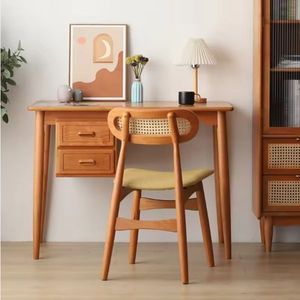 Midcentury Modern Wood <b>Dining</b> <b>Chair</b> With Rattan Back And PU Leather Seat Upholstered for home and commercial use - Product Image 6