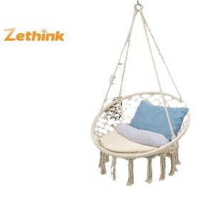 Silla <span class=keywords><strong>Colgante</strong></span> Tipo Cesta para Adultos y Niños ZT-043-1 con Borlas, para Uso en Interiores y Exteriores, Material de Algodón, <span class=keywords><strong>Hamaca</strong></span> Reclinable para el Hogar - Product Image 6