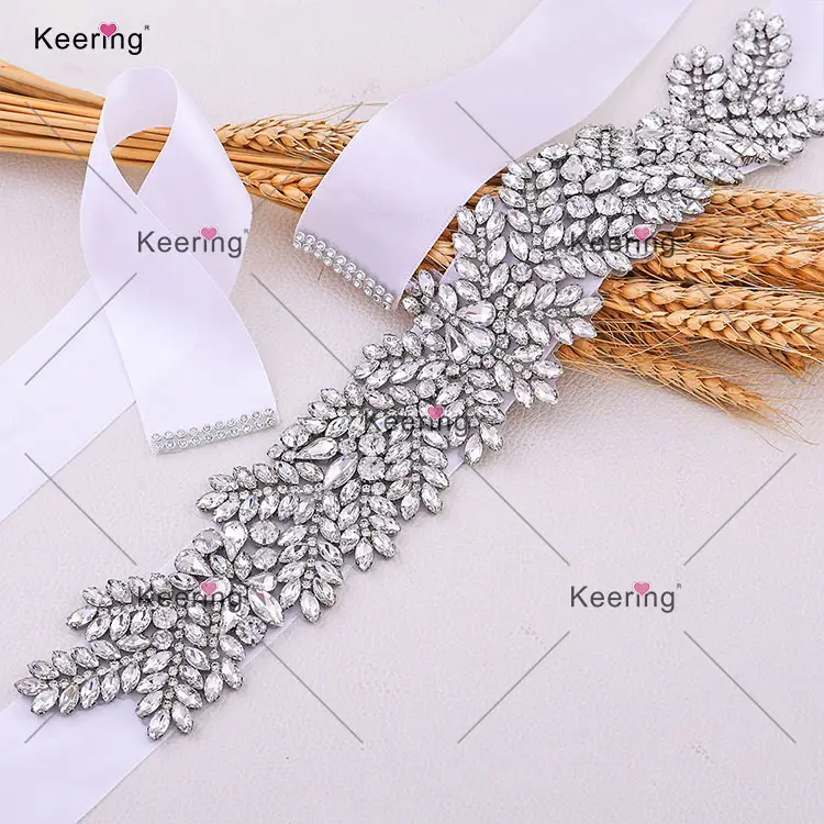 WRA-1085 Keering Diamante Patch Sash Belt DIY Iron Glue on Bridal Crystal Rhinestone Applique For Wedding Dress