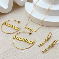 Ensemble de bijoux tendance pour la fête des mères, en acier inoxydable plaqué or 18 carats, avec diamants ronds, lettre anglaise « Mama », boucles d'oreilles et collier